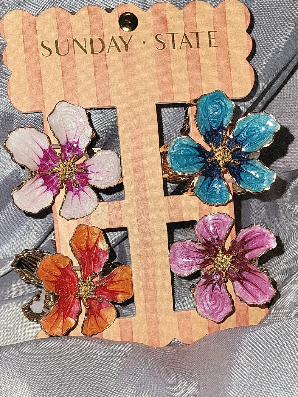 Sunday State Floral Enamel Hair Clips Violet, Teal, Orange, Cream